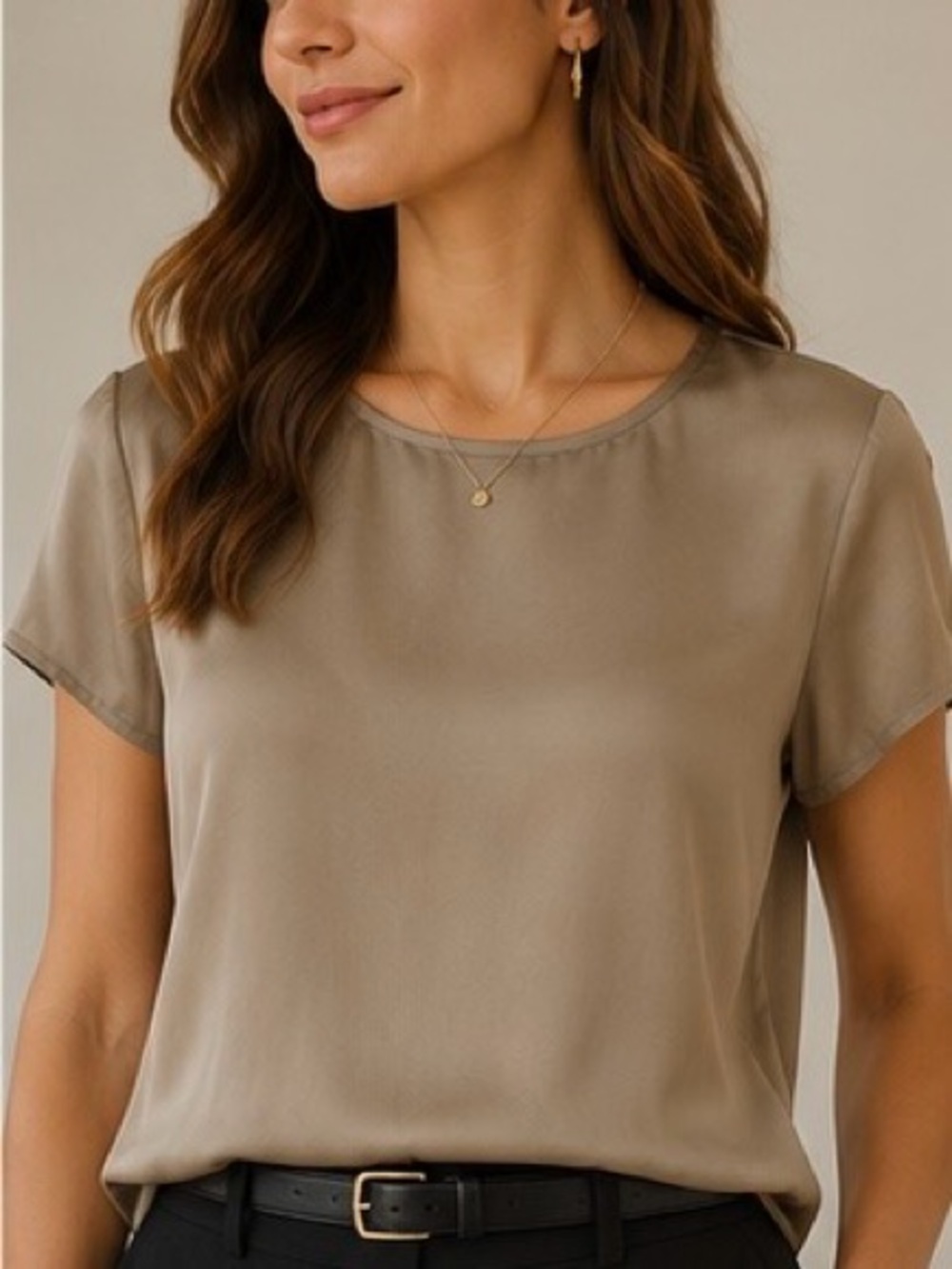 Banana Republic Short Sleeve Satin-Look Blouse in Taupe